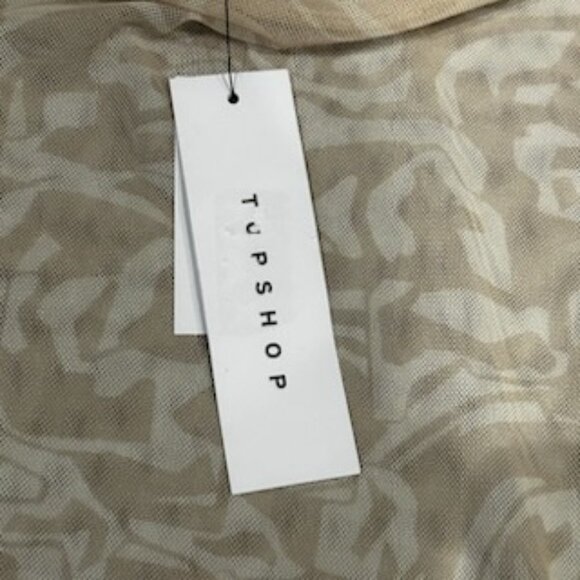 NWT Topshop Ivory Sepia Print Mesh Mock Neck Top - Picture 7 of 7